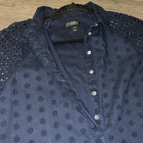 J. Crew Cotton Eyelet Dress w/Collar and Hidden Button Placket Size 4P Navy - Picture 12 of 14